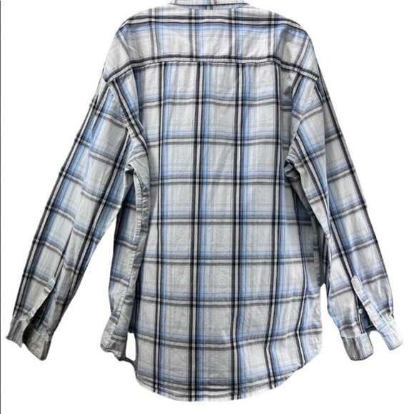 Marc Ecko Cut & Sew Men 2XL Blue Gray Western Plaid Long Sleeve Button Shirt - Picture 3 of 9